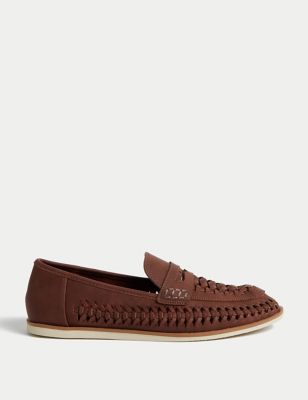 M&S Boy's Kid's Woven Slip-On Loafers (3 Large - 7 Large) - Brown, Brown,Stone,Navy