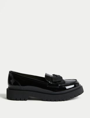 M&S Girls Patent Freshfeettm Bow Loafers (13 Small - 6 Large) - 1 L - Black, Black