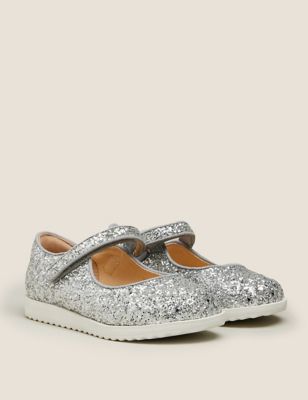 Chaussures Mary Jane pour enfants à paillettes et bande auto-agrippante (du 21,5 au 30,5) - Silver
