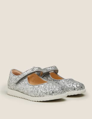 

M&S Collection Glitzernde Kinder-Spangenschuhe mit Klettverschluss (21,5-30,5) - Silver, Silver
