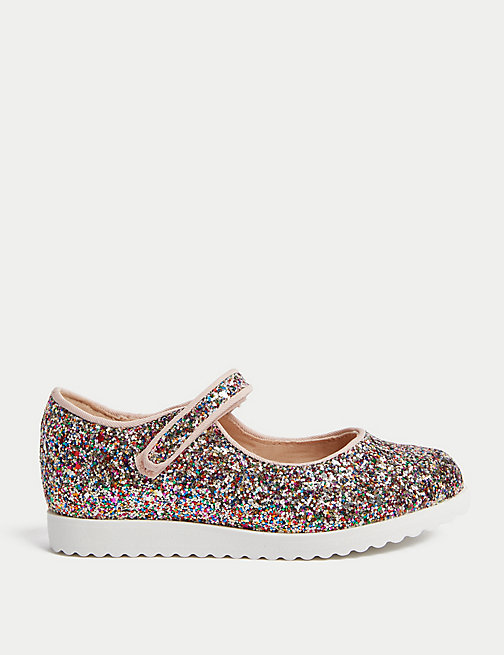 Marks And Spencer Girls M&S Collection Kids' Riptape Glitter Mary Jane Shoes (3 Small - 13 Small) - Multi, Multi