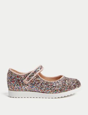 M&S Girls Riptape Glitter Mary Jane Shoes (3 Small - 2 Large) - 4S - Multi, Multi