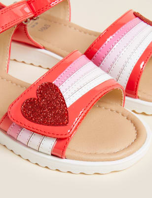 

Girls M&S Collection Kids' Striped Glitter Heart Sandals (4 Small - 13 Small) - Red, Red