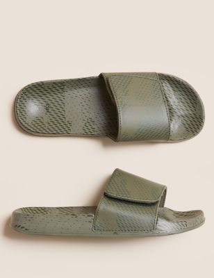 Boys M&S Collection Kids' Camo Riptape Sliders (13 Small - 7 Large) - Green