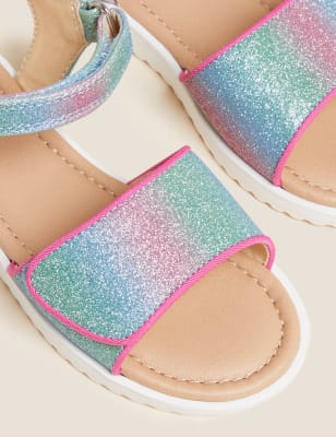 

M&S Collection Sandalias infantiles con velcro de arco iris con brillos (3 pequeño-13 pequeño) - Pink Mix, Pink Mix