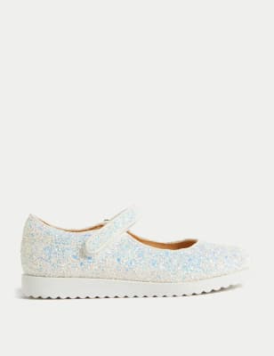 

M&S Collection Zapatos infantiles Mary Jane con brillos y velcro (4 pequeño-13 pequeño) - White, White