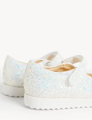 

Girls M&S Collection Kids' Glitter Riptape Mary Jane Shoes (4 Small - 13 Small) - White, White