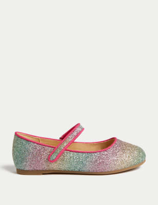 M&S Girls' Glitter Mary Jane Shoes (4 Small - 2 Large) - 7.5 SSTD - Blue Mix, Blue Mix,Gold