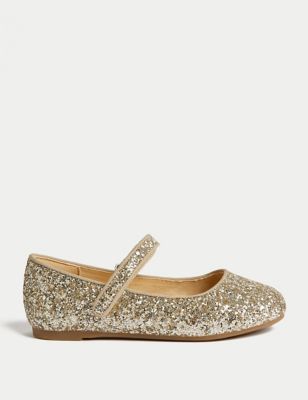 M&S Girls Glitter Mary Jane Shoes (4 Small - 2 Large) - 4SSTD - Gold, Gold,Blue Mix