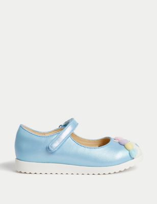 M&S Girl's Kid's Riptape Unicorn Mary Jane Shoes (4 Small - 2 Large) - 1.5 LSTD - Soft Blue Mix, Sof
