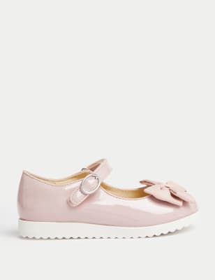 M&S Girl's Kid's Patent Bow Mary Jane Shoes (4 Small - 2 Large) - 2 LSTD - Pink, Pink