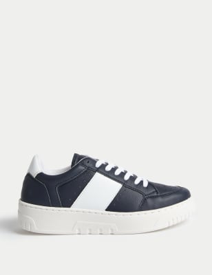 

M&S Collection Zapatillas deportivas infantiles de piel (3 grande-6 grande) - Navy Mix, Navy Mix