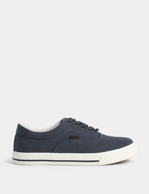 M&S Boy's Kid's Canvas Lace Trainers (1 Large-7 Large) - Navy, Navy,Green,Tan