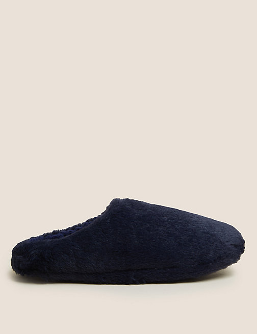 Marks And Spencer Boys M&S Collection Kids' Faux Fur Slippers (13 Small - 7 large) - Navy, Navy