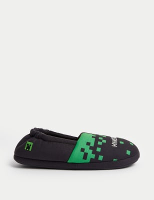 M&S Boy's Kid's Minecraft Slippers (13 Small - 7 Large) - 3 L - Green Mix, Green Mix