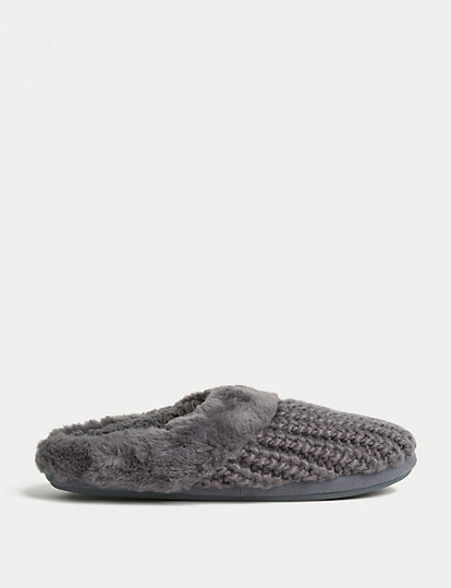 m&s collection kids' knitted mule slippers (13 small - 7 large) - 1 l - charcoal, charcoal