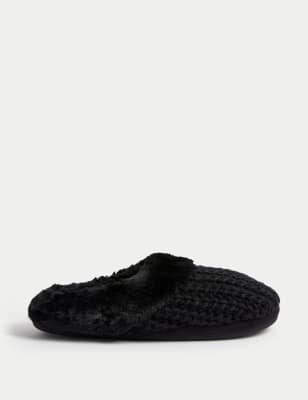 

M&S Collection Kinderpantoffeln aus Strick mit Fußbett (32-40,5) - Black, Black