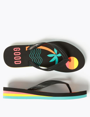 rainbow wedge flip flops