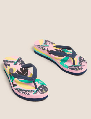 Tongs enfants à semelles compensées et motif tropical (du 32 au 39,5) - Pink Mix