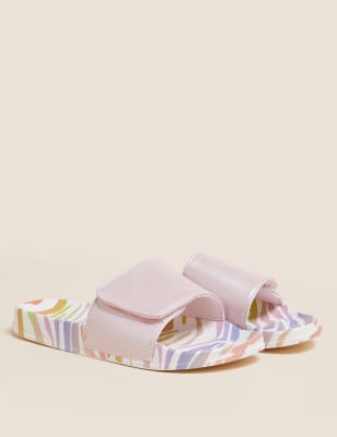 

M&S Collection Zapatillas de tira infantiles con velcro y estampado animal (13 pequeño-6 grande) - Pink, Pink
