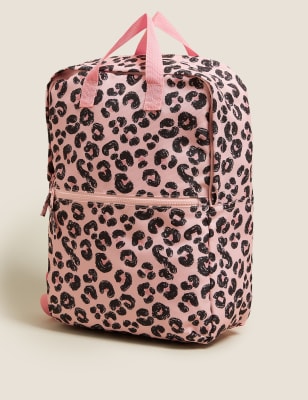 Girls M&S Collection Kids' Water Repellent Leopard School Backpack - Pink, Pink