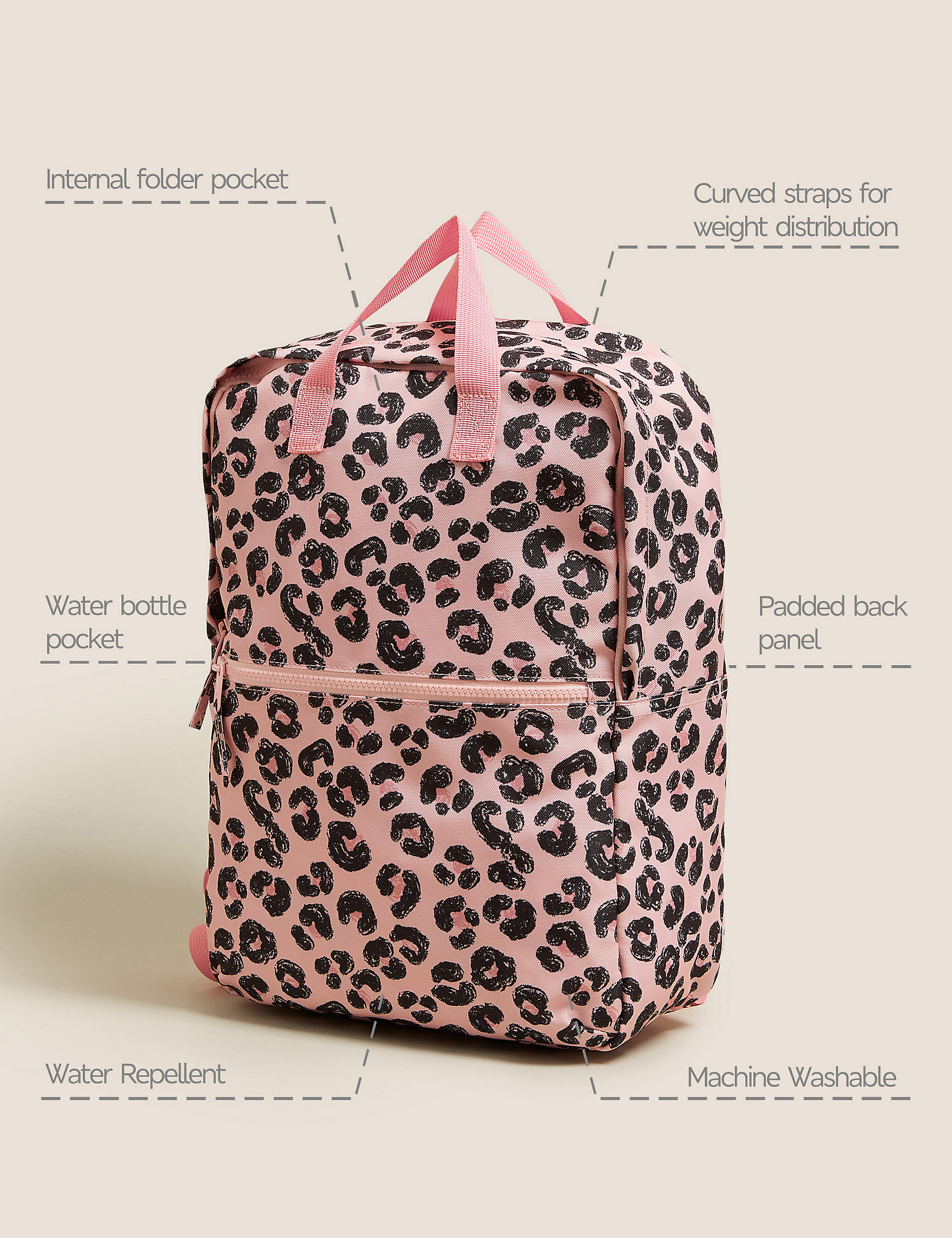 حقيبة ظهر مدرسية مقاومة للماء للأطفال بطبعة جلد الفهد