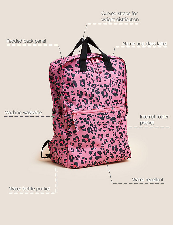 Kids' Water Repellent Leopard Print School Backpack