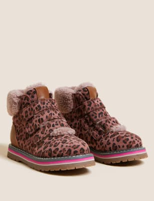 

M&S Collection Botas infantiles por el tobillo Freshfeet™ de excursionista con leopardo (5 pequeño-12 pequeño) - Brown Mix, Brown Mix