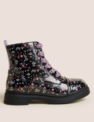 

M&S Collection Botines infantiles de charol Freshfeet™ con estampado floral (4 pequeño-13 pequeño) - Black Mix, Black Mix
