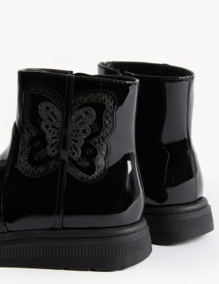 

M&S Collection Botas Chelsea infantiles de charol con diseño de mariposas (4 pequeño-13 pequeño) - Black, Black