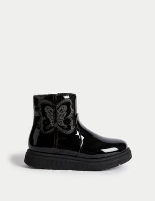 M&s black store patent boots