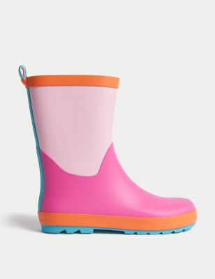 M&S Girls Colour Block Wellies (4 Small - 6 Large) - 5 S - Pink, Pink