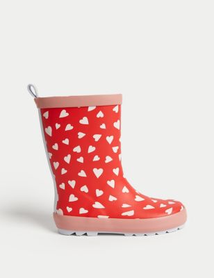 M&S Girls Freshfeet Heart Wellies (4 Small - 13 Small) - 9 S - Red, Red