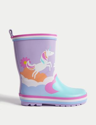 M&S Girls Unicorn Wellies (4 Small - 2 Large) - 4S - Lilac, Lilac