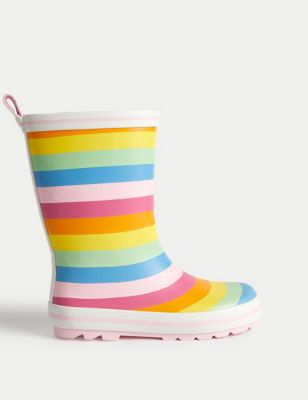 M&S Girls Striped Wellies (4 Small - 6 Large) - 5 S - Pink Mix, Pink Mix