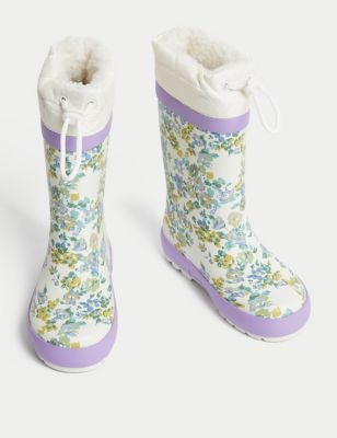 Kids' Floral Lined Wellies (4 Small - 13 Small)