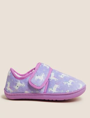 Marks & Spencer Girls Shoes Slippers Kids Riptape Unicorn Slippers 4 Small 