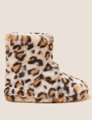 

M&S Collection Zapatillas tipo bota infantiles imitación de piel con diseño de leopardo (5 pequeño-6 grande) - Brown Mix, Brown Mix