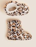 Kids' Faux Fur Leopard Slipper Boots (5 Small - 6 Large)