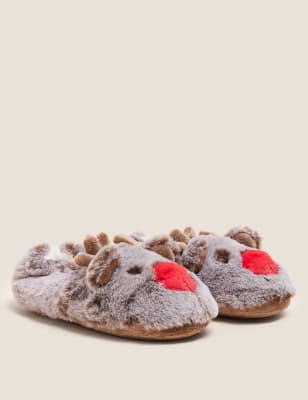 

Unisex,Boys,Girls M&S Collection Kids' Reindeer Slippers (5 Small - 6 Large) - Brown, Brown