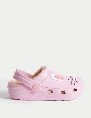 M&S Girls' Faux Fur Lined Bunny Clogs (4 Small - 2 Large) - 1 L - Pink, Pink