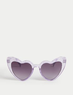 M&S Girl's Kid's Heart Glitter Sunglasses (S-L) - M-L - Purple, Purple