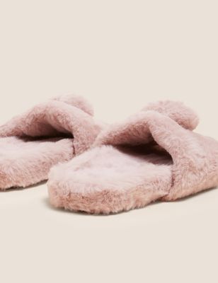 M&S Girls Kids' Heart Faux Fur Slippers (13 Small
