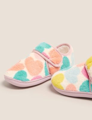 Girls M&S Collection Kids' Heart Riptape Slippers (5 Small - 12 Small) - Pink