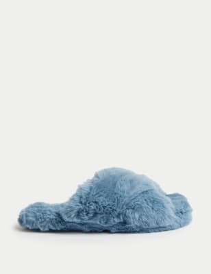 

Girls M&S Collection Kids' Faux Fur Slippers (13 Small - 6 Large) - Blue, Blue