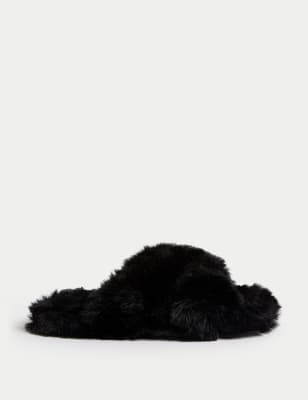 

Girls M&S Collection Kids' Faux Fur Slippers (13 Small - 6 Large) - Black, Black