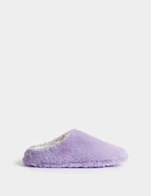 M&S Girls Faux Fur Slippers (13 Small - 6 Large) - 1 L - Lilac, Lilac