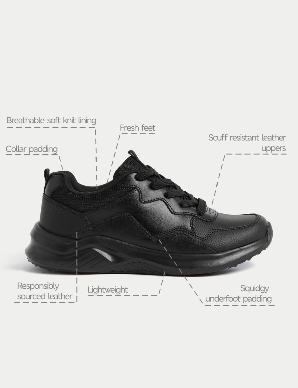 Kids' Leather Lace up School Trainer (3 Large - 9 Large) image 5