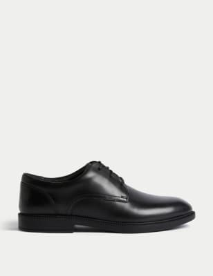 M&S Boys Leather Lace School Shoes (2 - 9 Large) - 7 LSTD - Black, Black