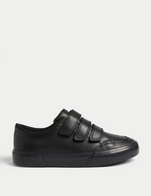 M&S Boys' Triple Riptape Leather School Shoes (2.5 Large - 9 Large) - 5.5 LNAR - Black, Black